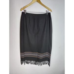 MICHELE Fringe Hem Skirt Black Solid Lined Women Size 14